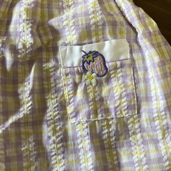 NEW Vintage Seersucker Yellow Purple Strawberry Plaid Collared Dress Cottagecore - Picture 3 of 6
